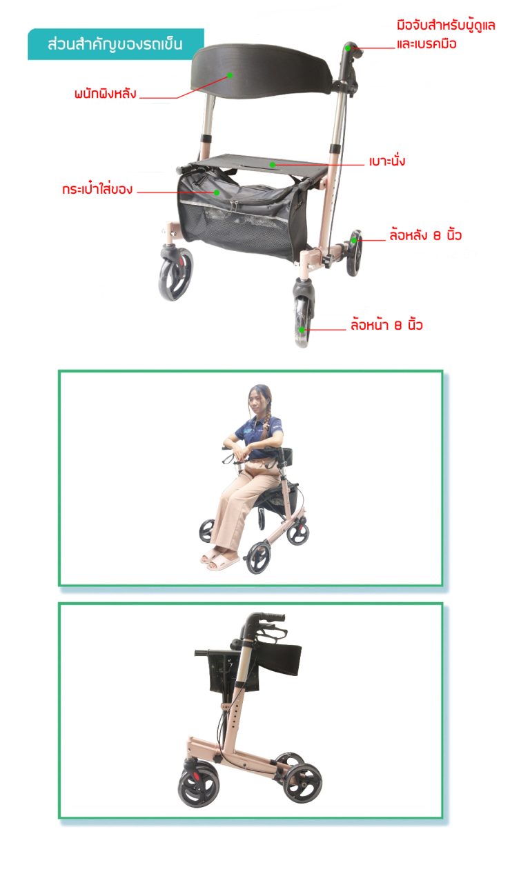 รถเข็นช่วยเดิน พยุงเดิน ผู้สูงอายุ คนชรา ผู้ป่วย Rollator รุ่น BT-54-Pinkgold